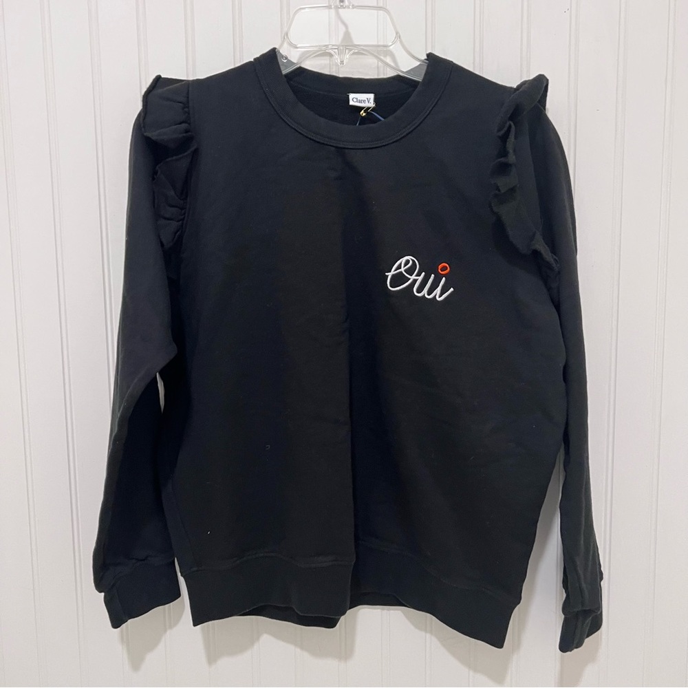 Clare V Black Oui S Ruffle Sweatshirt Excellent Condition.